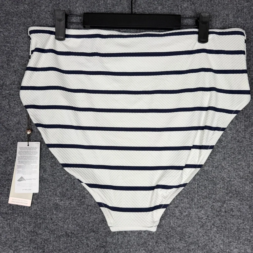 CALIA Asym Rectangle Trim Swim Bottom White Blue Stripe Mesh XL WSA15405PRTM